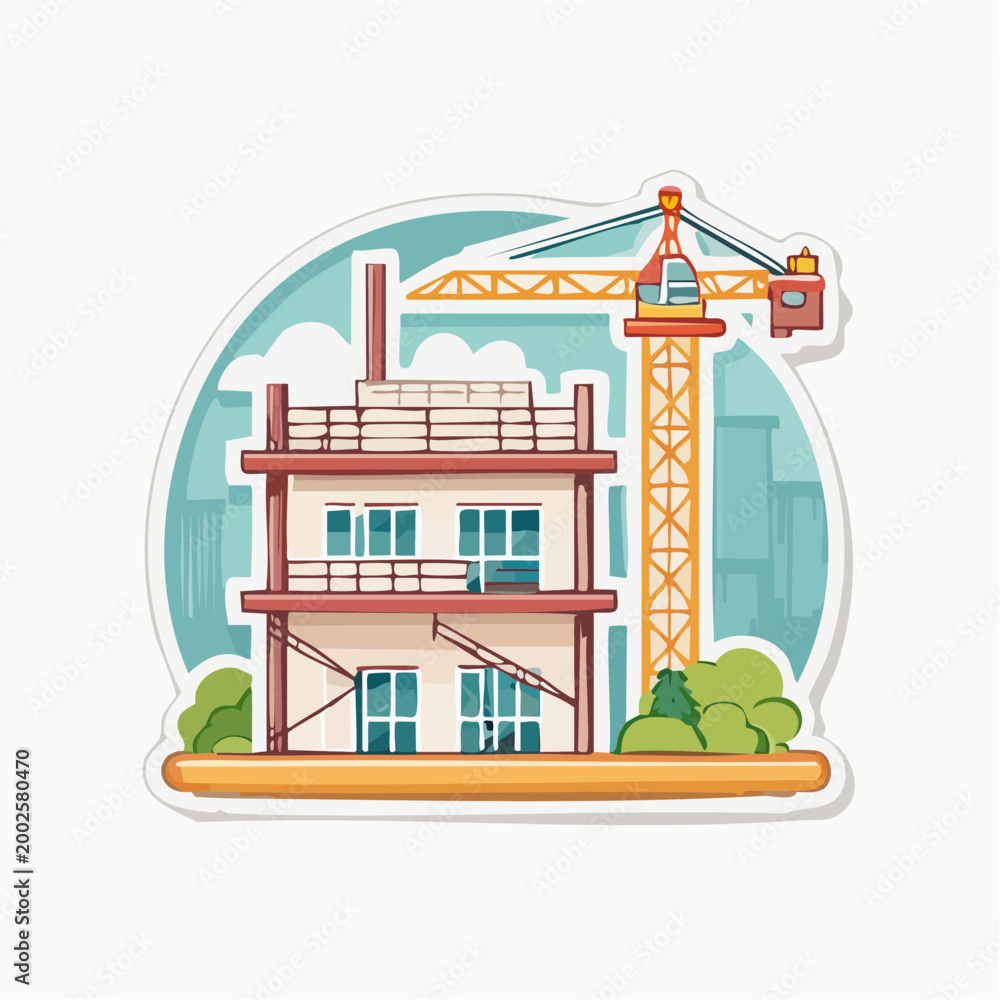 Fototapeta premium Building Under Construction with Crane