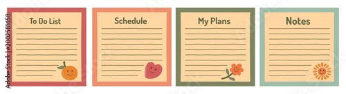 Hand drawn stationery planner and memo note templates set. Cute doodle style to do list and schedule planner collection