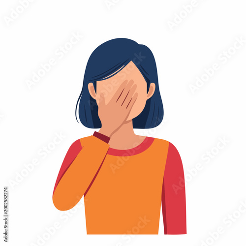 Woman covering face with hand, illustration