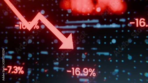 Red downward arrow symbolizing economic decline, ideal for financial reports, presentations, articles, and social media posts on negative trends.