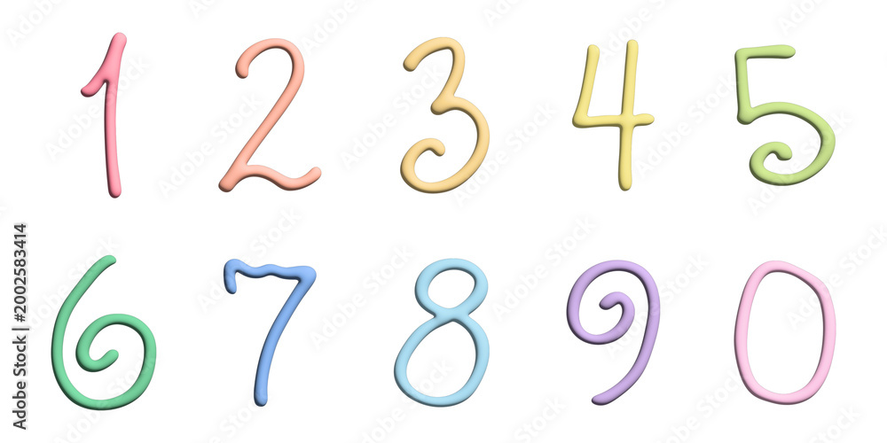 Fototapeta premium 3d colorful numbers 1 2 3 4 5 6 7 8 9 0 Count, math, kids education, sale, design