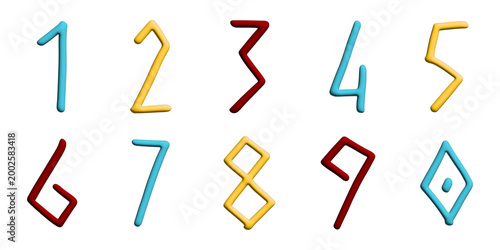3d colorful numbers 1 2 3 4 5 6 7 8 9 0 Count, math, kids education, sale, design