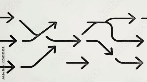 Abstract representation of flow and direction with branching pathways and merging streams