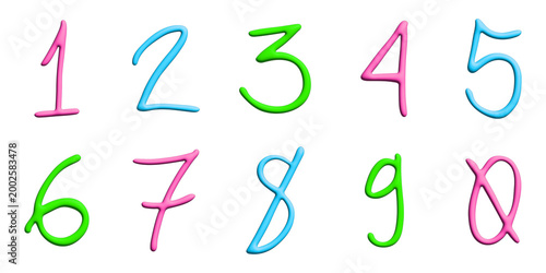 3d colorful numbers 1 2 3 4 5 6 7 8 9 0 Count, math, kids education, sale, design