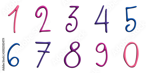 3d colorful numbers 1 2 3 4 5 6 7 8 9 0 Count, math, kids education, sale, design