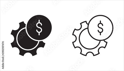 Set of black financial process icon vectors. Available in both line and flat versions. Transparent.