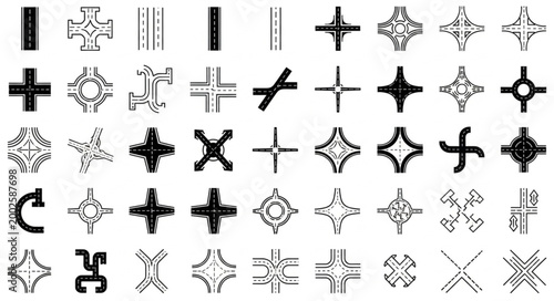 Collection of Road Intersection Symbols and Icons.