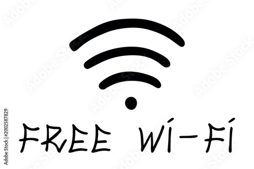 Hand drawn free wifi spot zone sign Public wi-fi area sign Wireless internet clipart in doodle style Single element for print, web, design, decor 3G, 4G, 5G, 6G, IoT