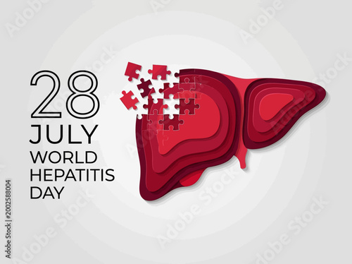 World Hepatitis Day Poster Design with Layered Paper Cut Liver and Puzzle Pieces Concept