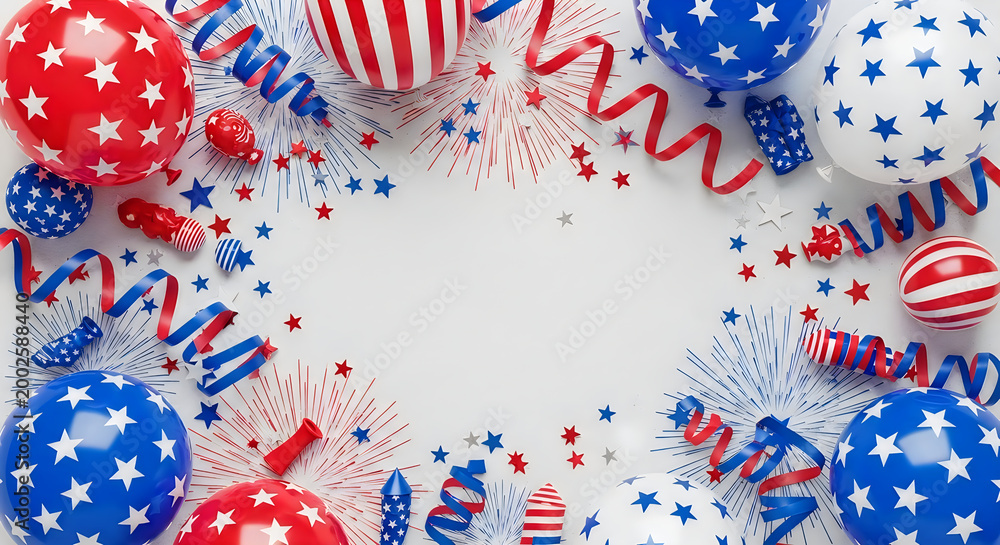 Obraz premium Patriotic party balloons and confetti celebration