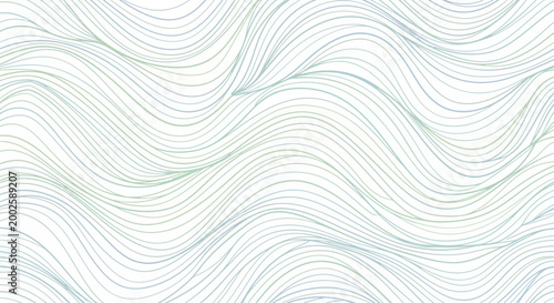Abstract flowing lines background, delicate wavy pattern, light blue and green strokes on white