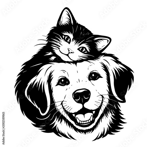 Cat Dog Friendship Vector - Cat Dog Love svg, Pet Friendship, Cut Files for Kitten and Puppy T-Shirts,  Cat dog brotherhood svg eps