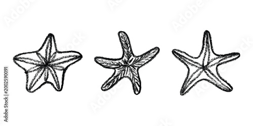 Set of hand drawn happy funny cute starfish Tropical marine animal Underwater world sea life ocean For design, kids print, kids books, nursery decor, coloring pages