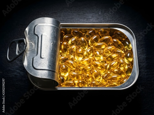 Conceptual Image of Fish Oil Capsules in a Sardine Tin