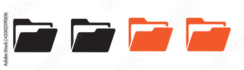Four folder icons in black and orange colors representing file storage and document organization system interface.