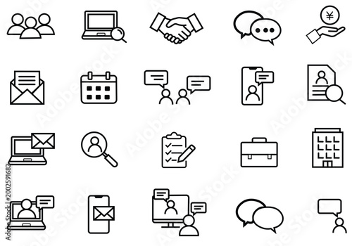 就活や転職活動・採用・人事の編集可能なライン線画アイコン