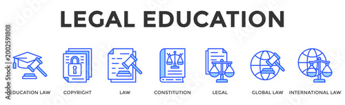 Legal Education  Banner Web  Icon Set Collection Pack Vector Illustration Concept Containing Education Law, Copyright, Law, Constitution, Legal, Global Law, International Law