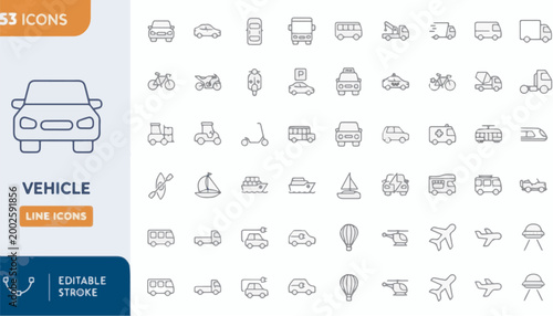 Clean line art icons representing various modes of transportation in a modern graphic style