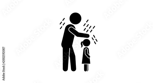 Black and white icon depicting a man comforting a child.