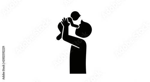 Black silhouette icon of a parent lifting a baby.