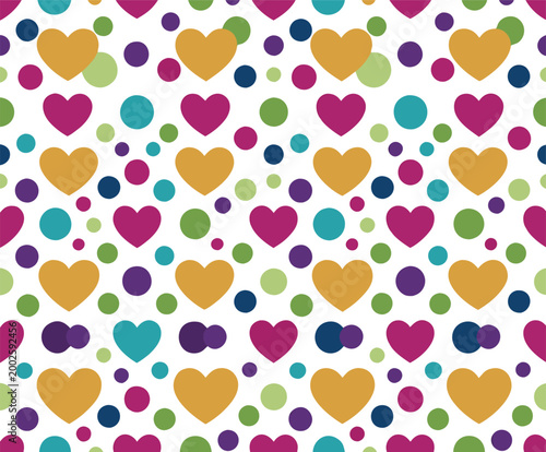 Fun Love Hearts Seamless Pattern with Colorful Dots Modern Cute Background