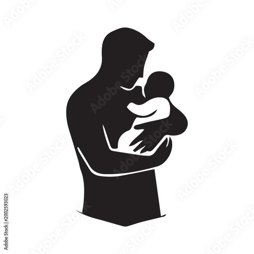 Mother holding baby silhouette icon. Parenting, motherhood, family care and love concept isolated vector for healthcare and childcare design.
