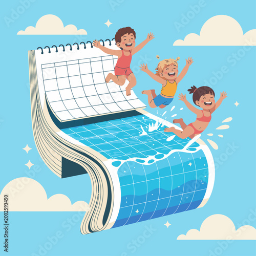 Summer Holiday Calendar Pool Vacation Fun Illustration