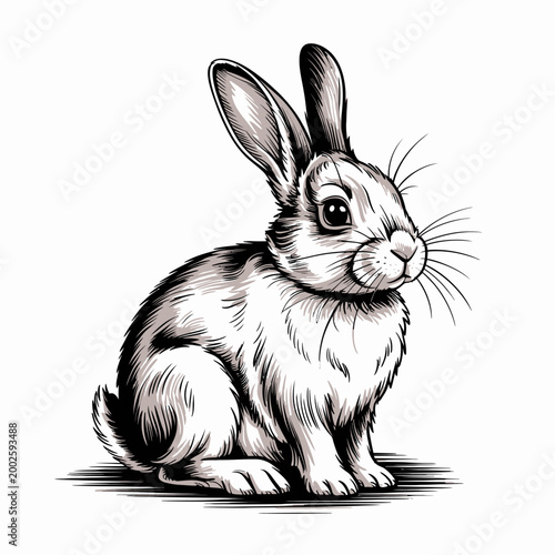 Cute Rabbit Portrait Hand Drawn Animal Sketch Illustration