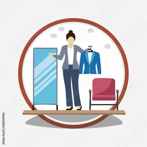 Woman choosing outfit in fitting room
