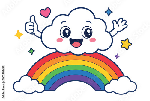 Smiling Cloud Rainbow Cartoon Character.
