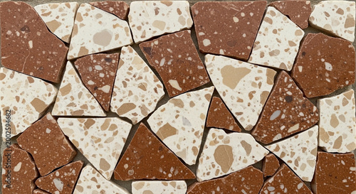 Abstract mosaic pattern with irregular terracotta and cream tiles a textured background for interior design and architectural concepts
