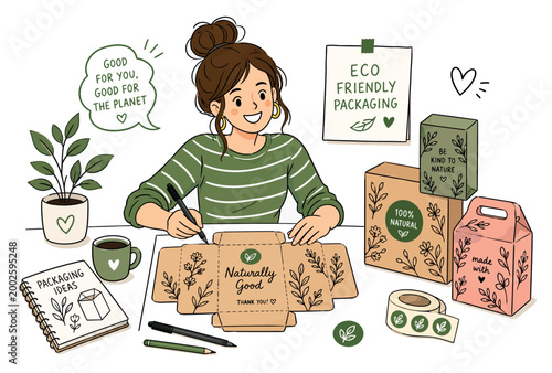 Quadro su tela Woman making eco friendly packaging.