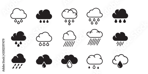Weather icons set rain and clouds diverse meteorological conditions