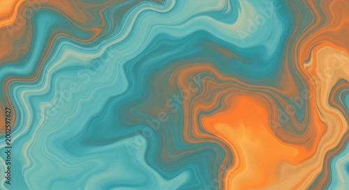 Abstract flowing liquid marble texture in teal and orange a vibrant marbled background for graphic design and artistic concepts