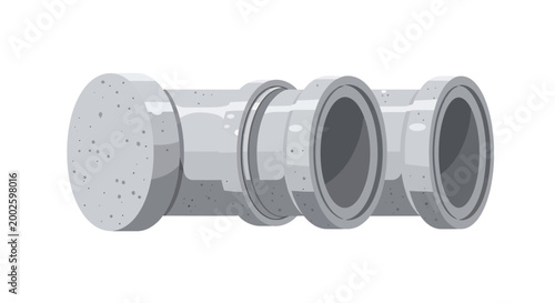 Industrial pipe fittings, metal connectors, plumbing components, gray cylindrical joints