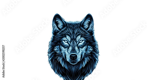 Stylized Blue Wolf Head Illustration for Sports Team Logo Mascot and Gaming Clan Emblem Design on Isolated White Background