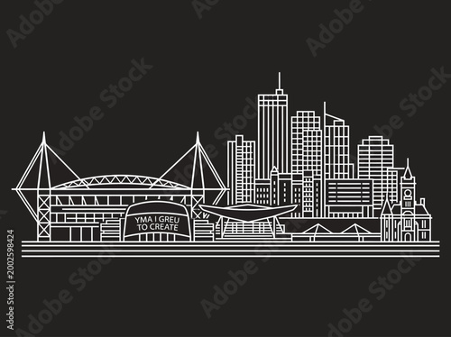 Canvas Print Cardiff City Skyline Line Art Illustration, Minimalist Wales UK Urban Architectu