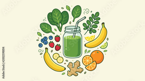 A vibrant and healthy smoothie made with fresh fruits and vegetables, perfect for a nutritious start to the day