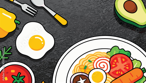 Culinary Illustration: An eye-catching illustration showcases a delicious array of culinary delights, artfully arranged to tantalize the taste buds.