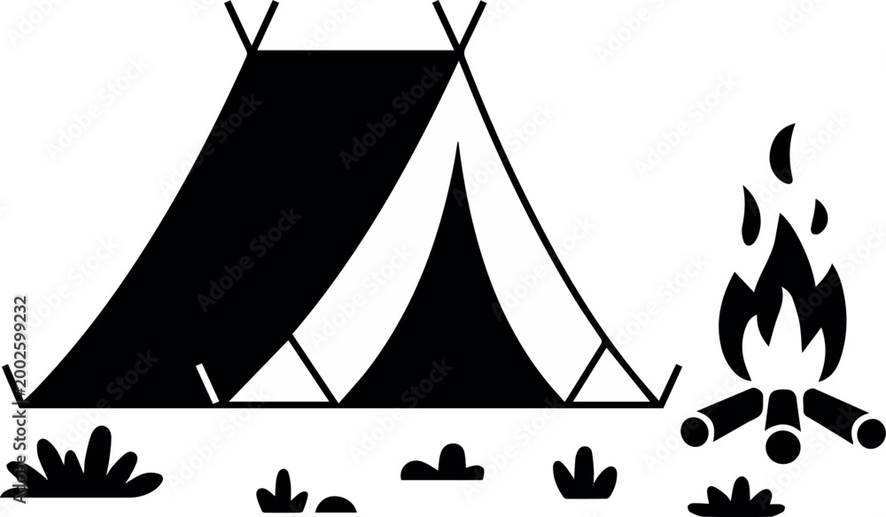 Fototapeta premium Campfire cooking at tent campsite