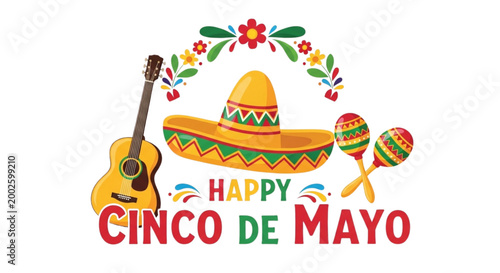 Fiesta Celebration Guitar Sombrero Maracas Happy Cinco de Mayo Festive Marketing Design
