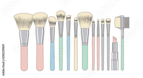 Professional makeup brush collection with soft cosmetic applicators in elegant pastel tones, beauty tools set for skincare branding, salons and ecommerce product promotions