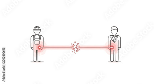 Line illustration of two businessmen with a red line and sparks connecting them in a professional networking or communication concept against a clean white background.