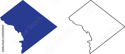 Solid blue and black outline map shapes of washington dc on a white background