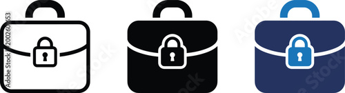 Briefcase with lock vector icon in black and blue flat style, editable secure business and confidential document symbol for corporate finance apps and enterprise security platforms