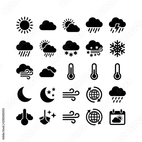 Weather forecast icons on white background.
