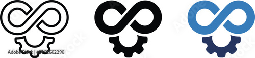 DevOps infinity loop vector icon variants in black and blue flat style, editable continuous integration and deployment symbols collection for software development dashboards and IT platforms