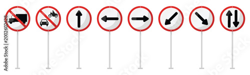 Regulatory road sign collection, 3d traffic road sign, truck prohibited, car and motorcycle prohibited, one way traffic and two way traffic