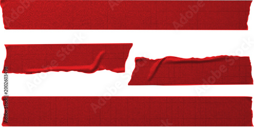 Set of red halftone textured tape strips isolated on transparent background for creative collage scrapbooking graphic design element with torn edge style.