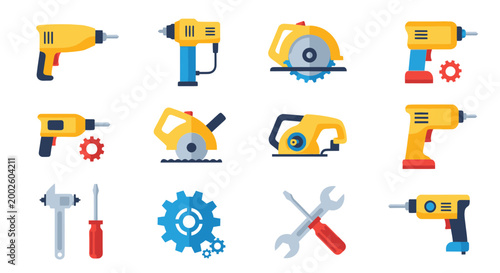 Collection of various power tools icons.